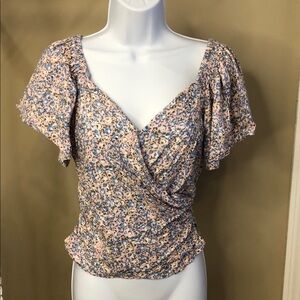 Astr Floral Wrap Top - Peach Pink Multi